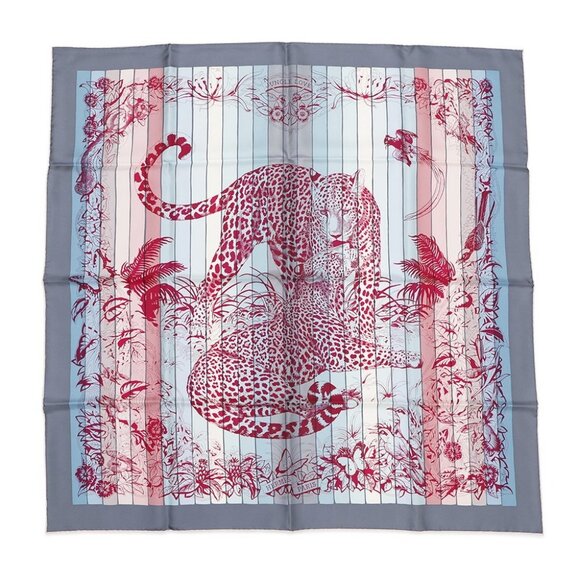 HERMES Carre JUNGLE LOVE RAINBOW Size 90 Silk100% Blue/Rose/Grease - Picture 1 of 4